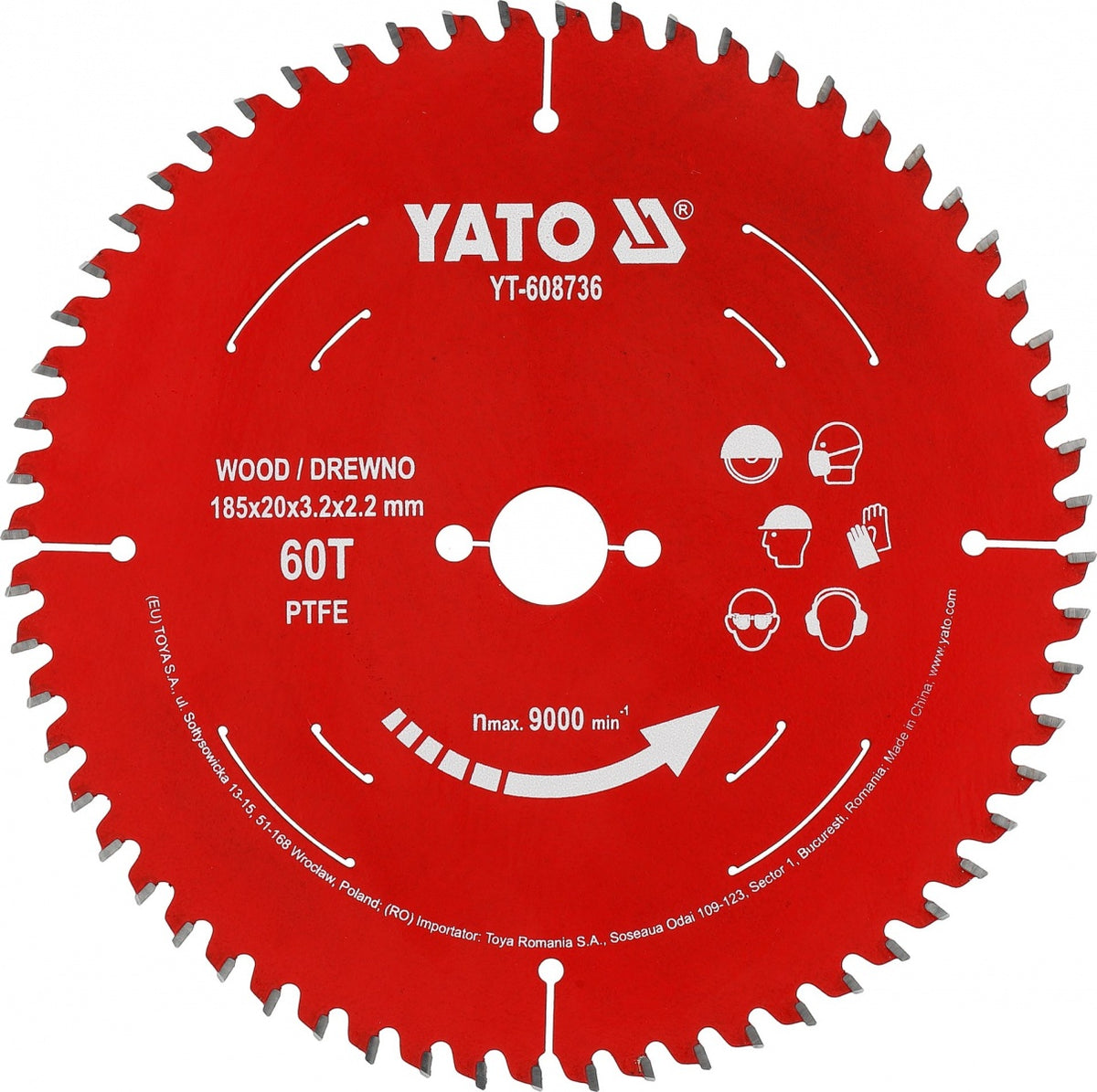 TCT pjovimo diskas medienai | 185 mm | 60 dantukų | 20 mm | su PTFE danga (YT-608736)