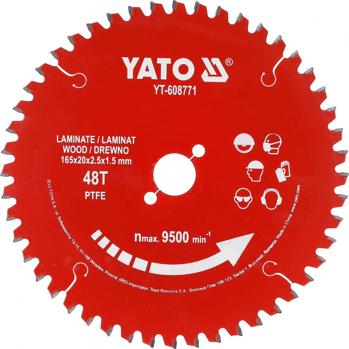 TCT pjovimo diskas laminatui ir medienai PTFE danga | 165 mm | 48 dantukai | 20 mm (YT-608771)