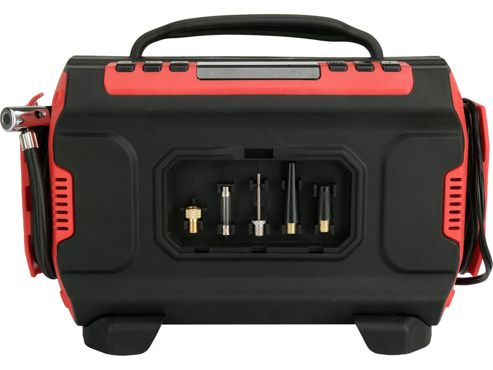 3-in-1 automobilinis kompresorius | 12 V / 230 V | LED | su oro siurbliu ir pūtimo funkcija (YT-73451)