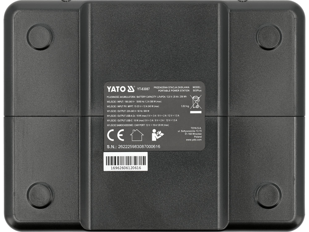 Nešiojama elektros energijos stotelė / LiFePO4 baterija | 256 Wh | 600 W | EPS (YT-83087)