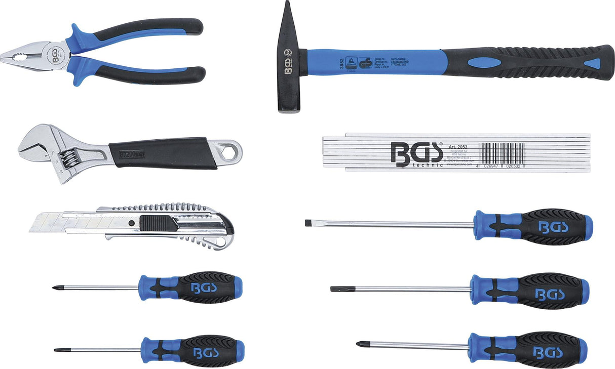 Įrankių nešiojimo dėklas | sustiprintas plastikas | įsk. įrankių asortimentas | 11 vnt. (70225)