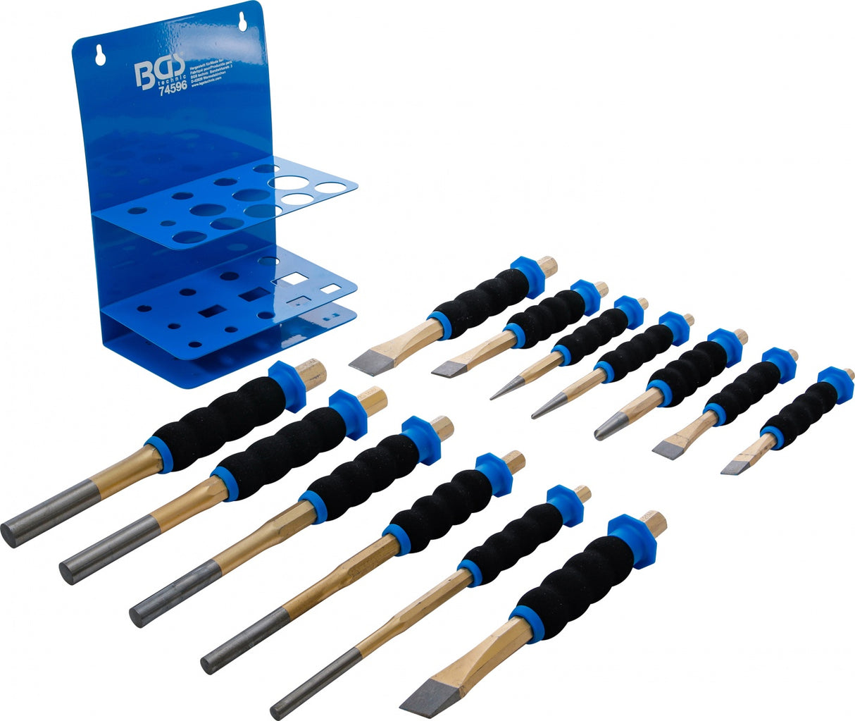 Išmušėjų ir kaltų rinkinys | su apsauga rankoms | 13 vnt (74596)