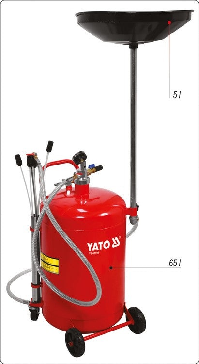 Tepalo surinkimo bakas | su išsiurbimu ir išleidimu | pneumatinis | 6 zondai | 65 l (YT-07191)