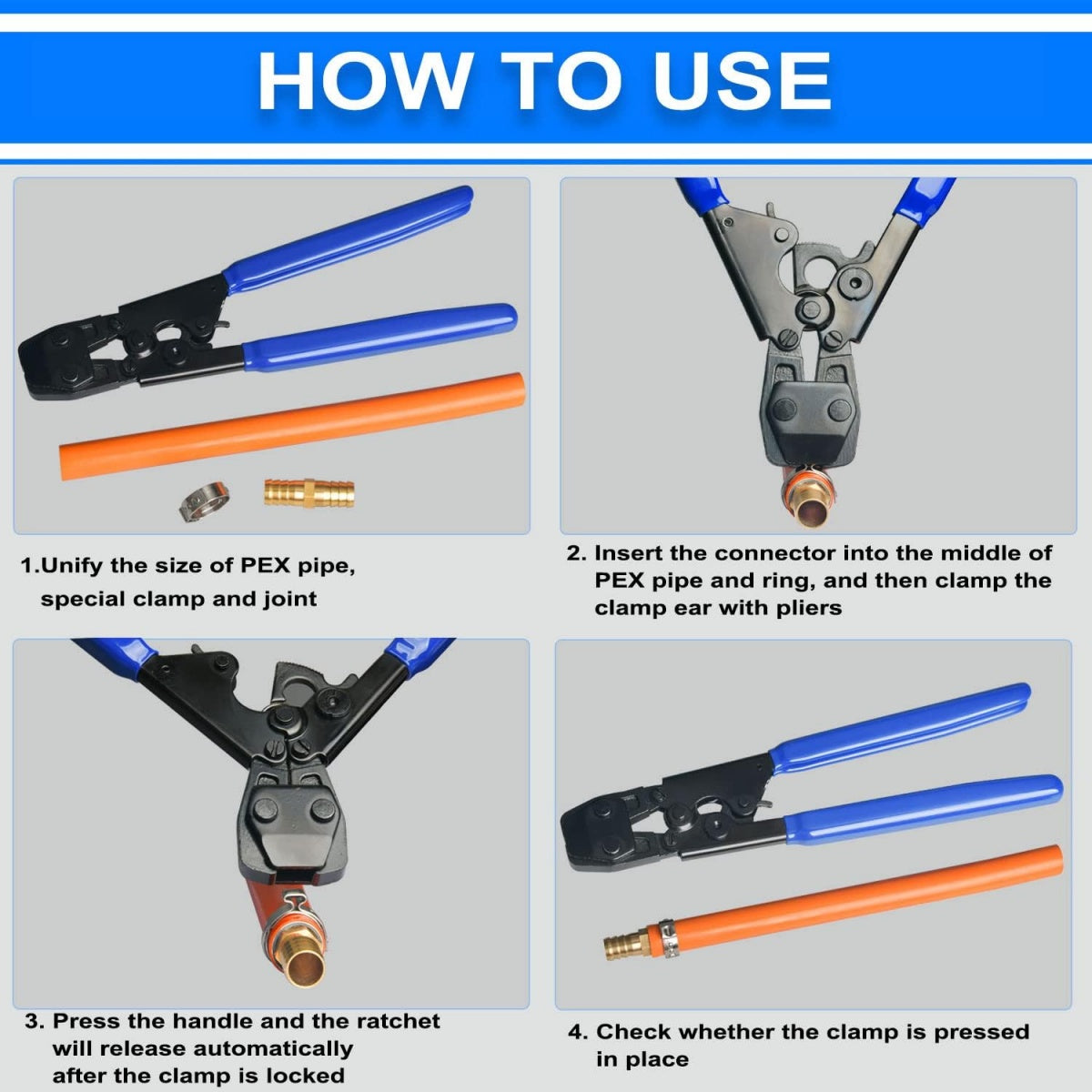 Nerūdijančio plieno sąvaržų užspaudimo replės | PEX CINCH | su rinkiniu (CH31)