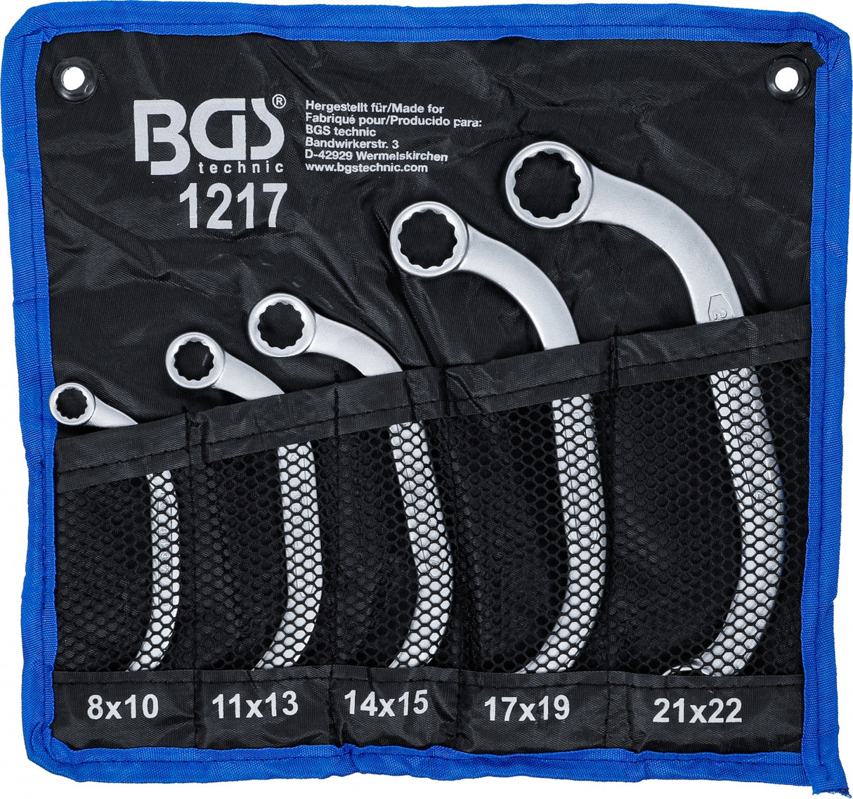 Kilpinių raktų komplektas | C pusmėnulio formos | 8x10 - 21x22 mm | 5 vnt. (1217)