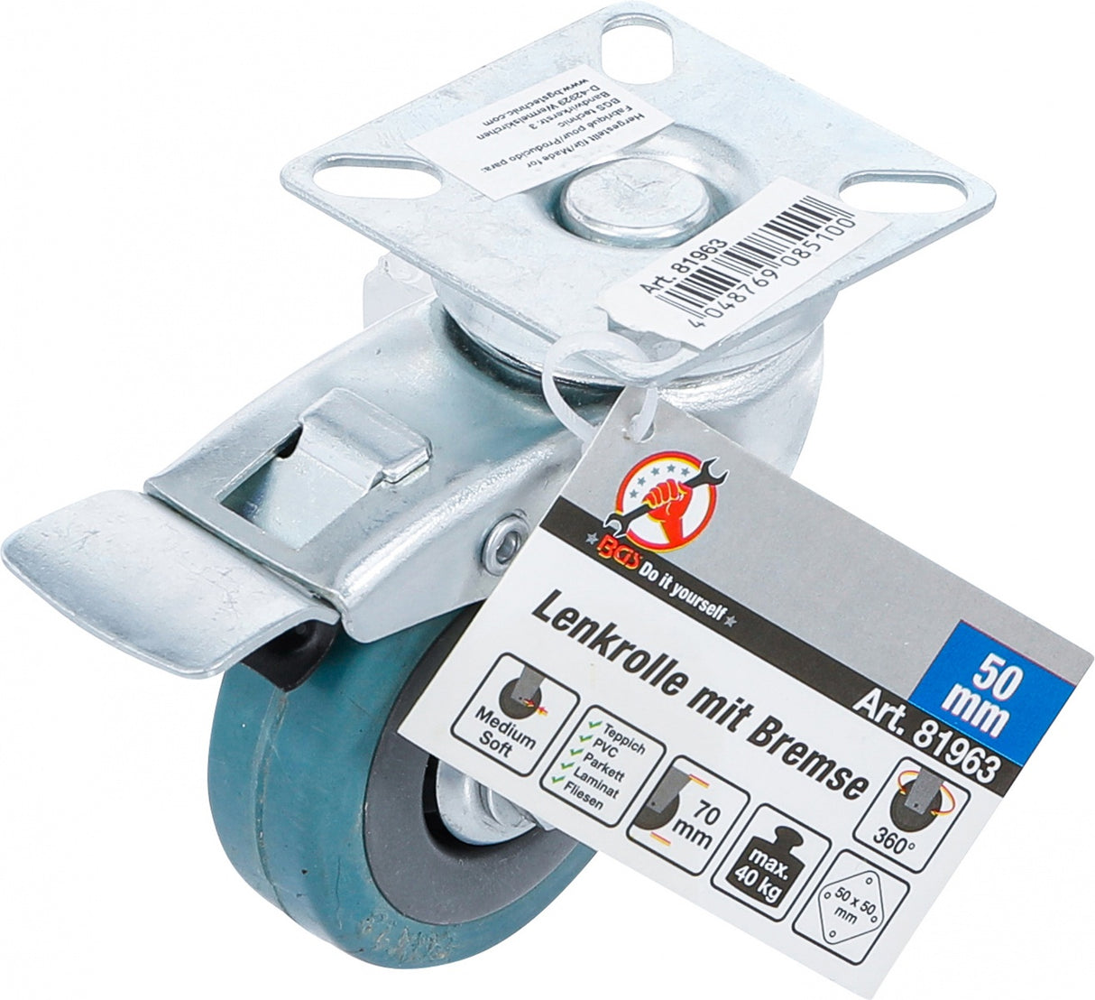 Pasukamas ratukas su stabdžiu | Guma | su montavimo plokšte | Ø 50 mm (81963)