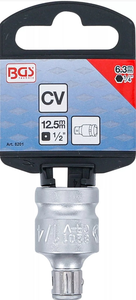 Perėjimas su tvirtinimo rutuliu | vidinis kvadratas 12,5 mm (1/2") | vidinis šešiakampis 6,3 mm (1/4") (8201)