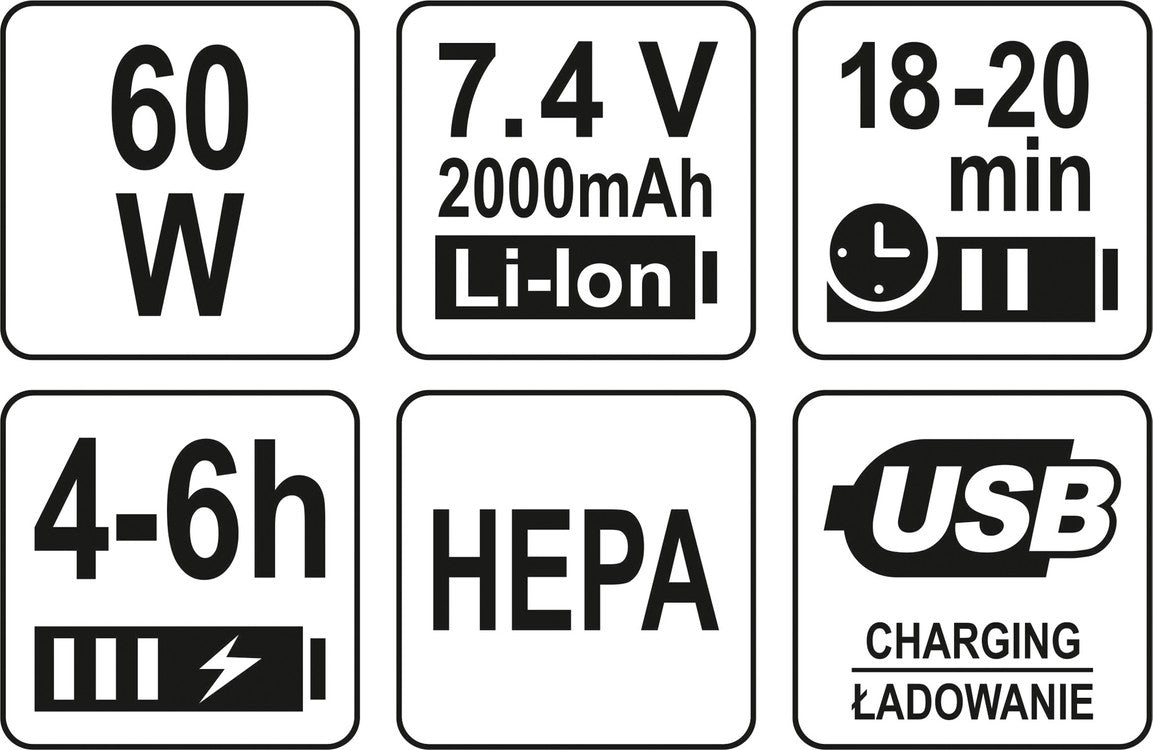 Automobilinis dulkių siurblys | akumuliatorinis | 60W / 4,5KPA / LI-ION 7,4V | 4000MAH | USB (82955)