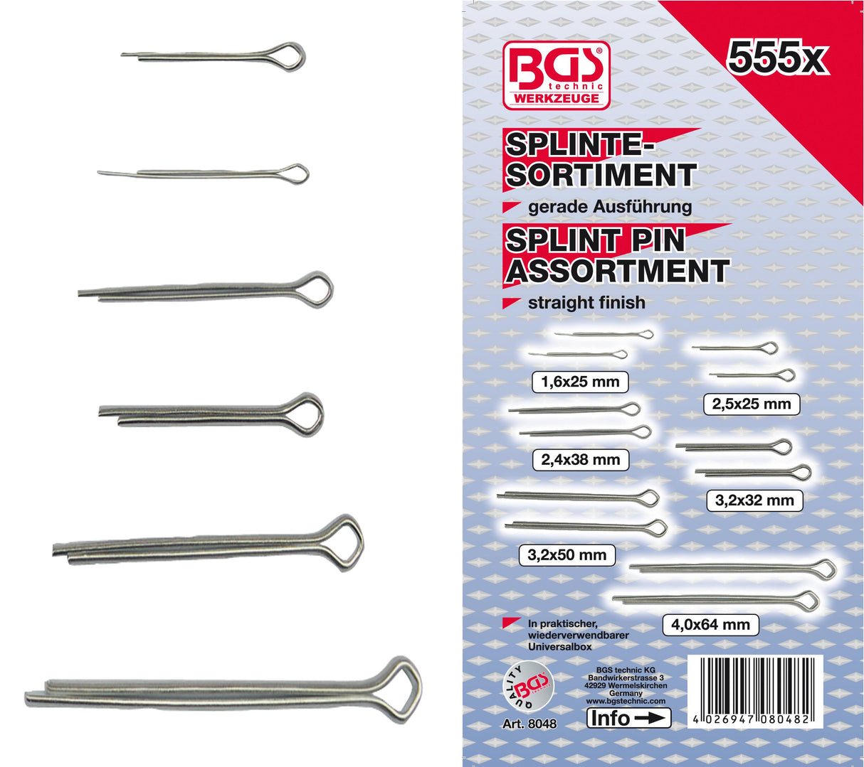 Segtukų asortimentas | tiesūs | Ø 1.6 - 4.0 mm | 555 vnt. (8048)