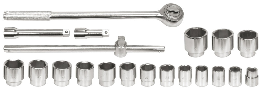 Galvučių komplektas 6 kampų | 22-50 mm | metalinė dėžė | 20 mm (3/4") | 21 vnt. (58150)