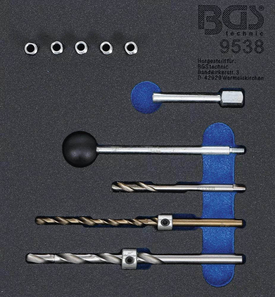 Įrankių dėklas 1/6: sriegių taisymo rinkinys | purkštukų tvirtinimo varžtams | 10 vnt. (9538)