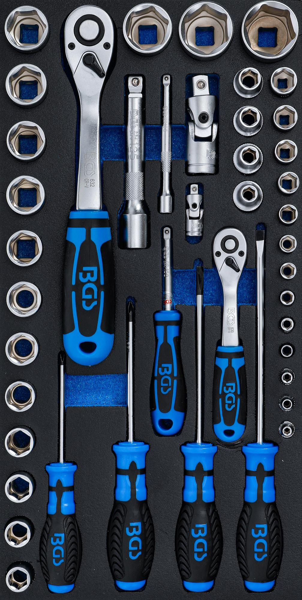 Įrankių dėklas BGS 2002 | galvučių ir įrankių komplektas | 43 vnt. (2002-7)