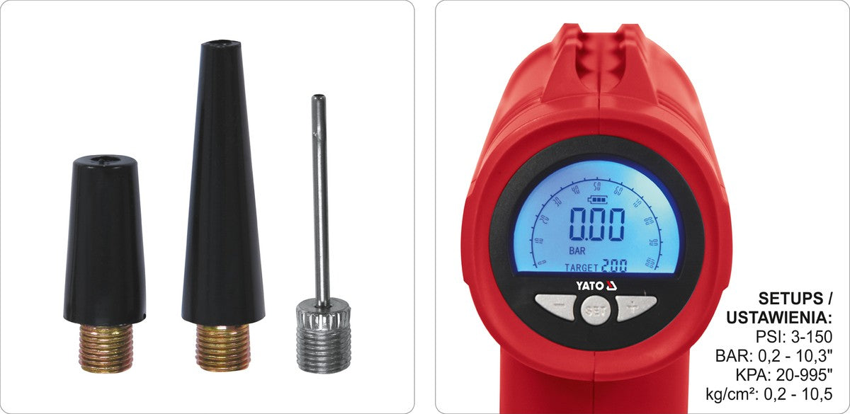 Akumuliatorinis kompresorius | 120W | LED | 150PSI | 25 L/MIN | LI-ION 11,1V 6000MAH | USB (YT-82950)