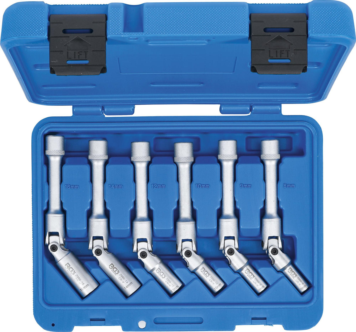 Šarnyrinių galvučių rinkinys kaitinimo žvakėms | šešiakampės | 10 mm (3/8") | 8 - 16 mm | 6 vnt. (2986)