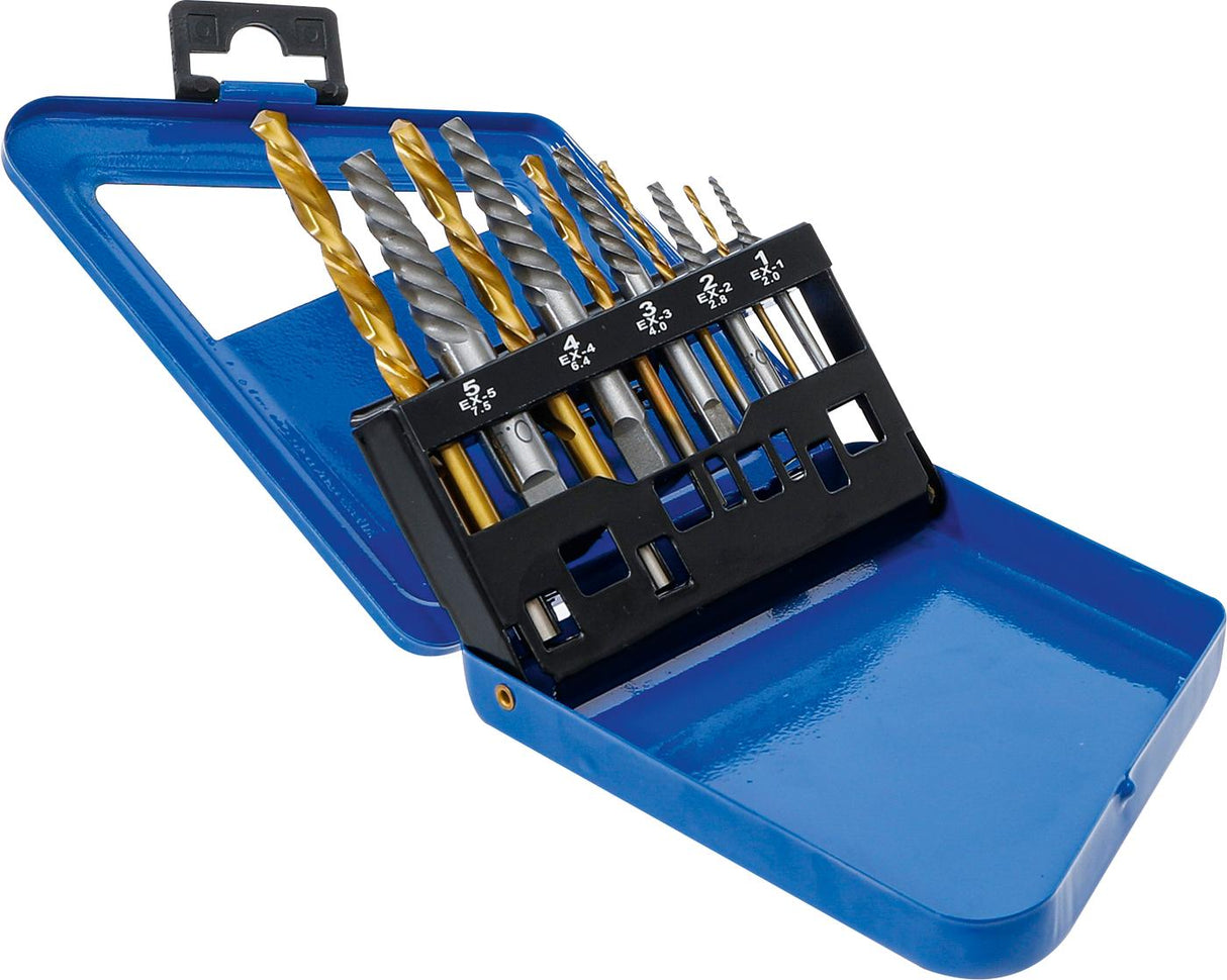 Užlūžusių varžtų išsukėjų ir kairinių grąžtų rinkinys | HSS | titano nitridas | 2 - 7.5 mm | 10 vnt. (6780)