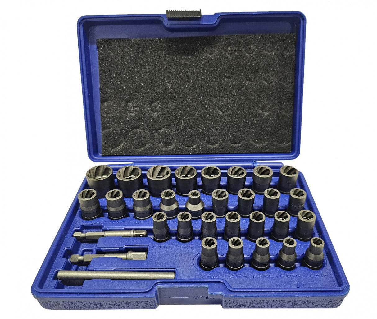 Specialus galvučių rinkinys / sraigtiniai ištraukikliai | 6.3 mm (1/4") / 10 mm (3/8") | 32 vnt. (SK201619)