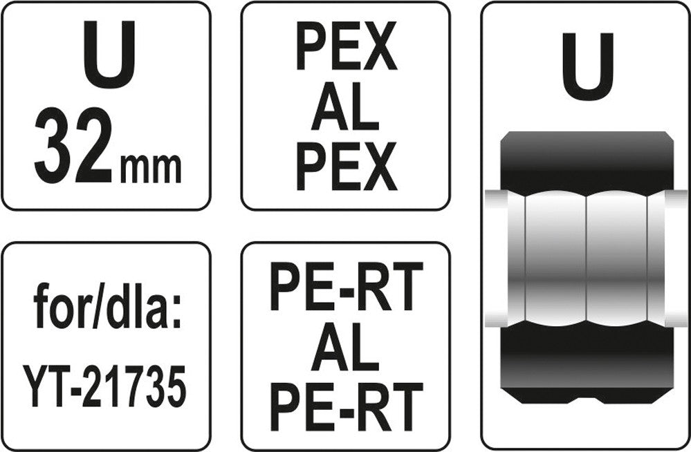 Indėklas U 32 mm presavimo replėms YT-21735 (YT-21743)