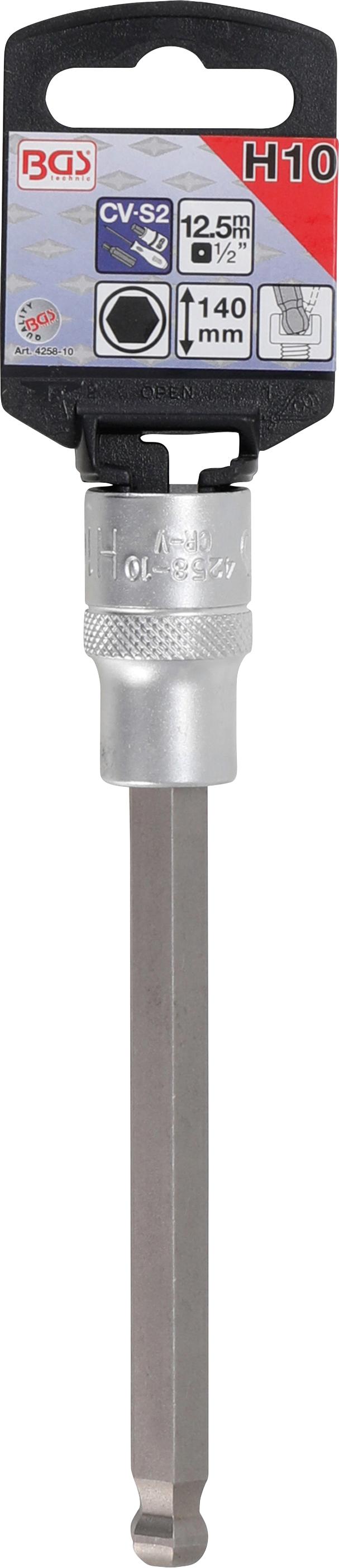 Antgalis įpresuotas į galvutę | ilgis 140 mm | 12,5 mm (1/2") | šešiakampis su šarnyru 10 mm (4258-10)
