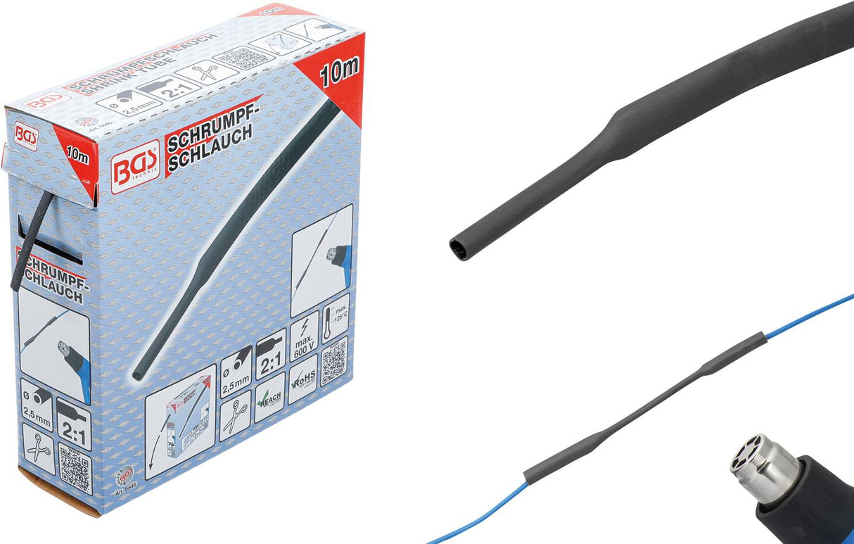 Termoizoliacinė žarnelė (kembrikas) juoda | dėžutė | Ø 2.5 mm | 10 m (6846)