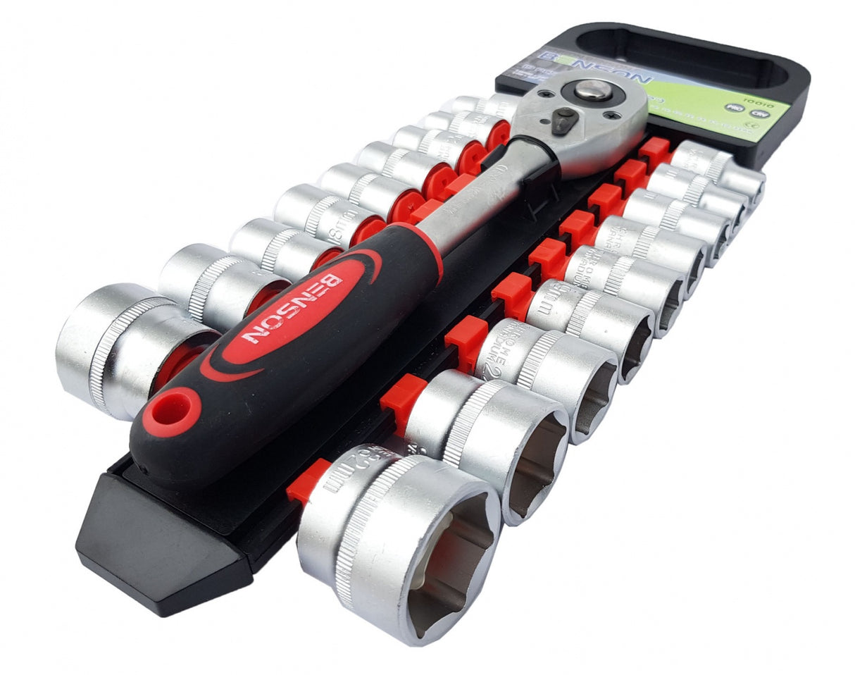 Galvučių rinkinys su terkšle | 12,5 mm (1/2") | 8-32 mm | 19 vnt. (ES10010)