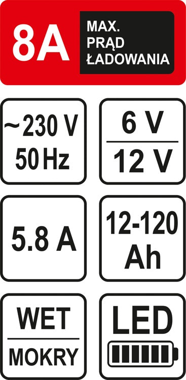 Pakrovėjas akumuliatoriams | 8A / 12V / 120 Ah | LED (82543)