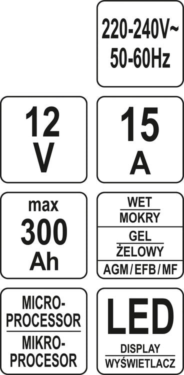 Pakrovėjas 12V/2A, 6A, 10A, 15A BOOST 300s 20A (YT-83037)