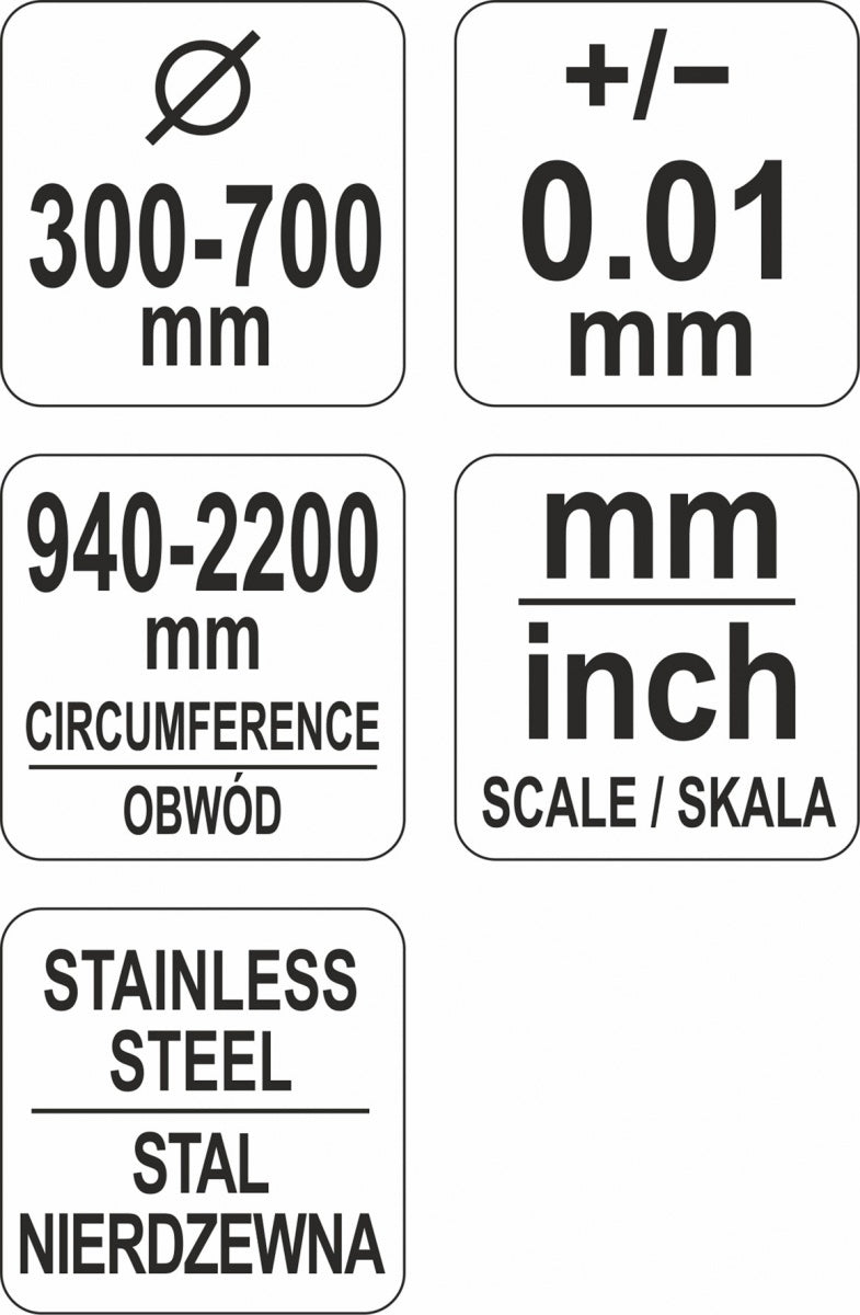 Juostinis matavimo įrankis | diametrui ir perimetrui | maks. 940 / perimetras 2200 mm (YT-71701)