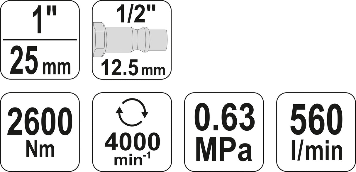 Pneumatinis veržliasukis | 25 mm (1") | 2600 Nm (YT-0960)