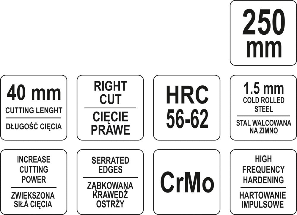 Žirklės skardai | dešininės | CrM | 250 mm (YT-1961)