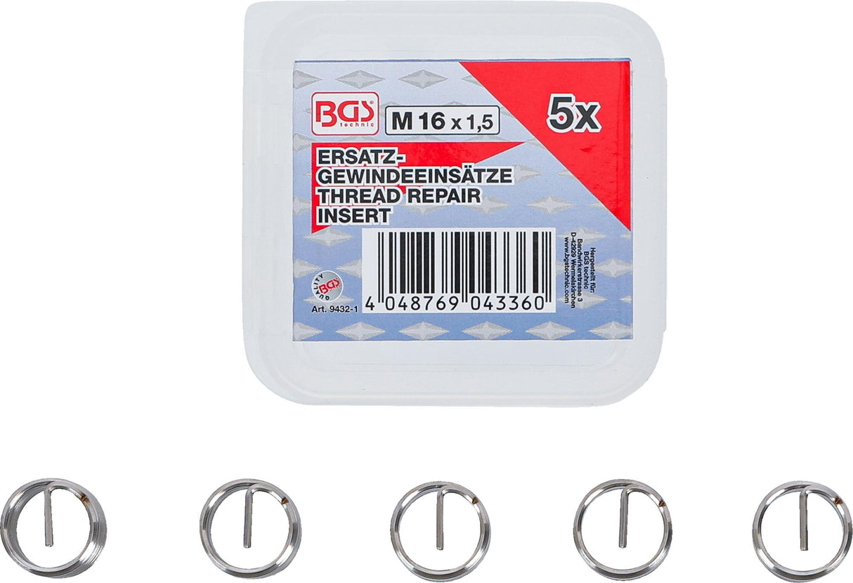 Vieliniai indėklai sriegiui | Helikoliai | M16 x 1,5 mm | 5 vnt. (9432-1)