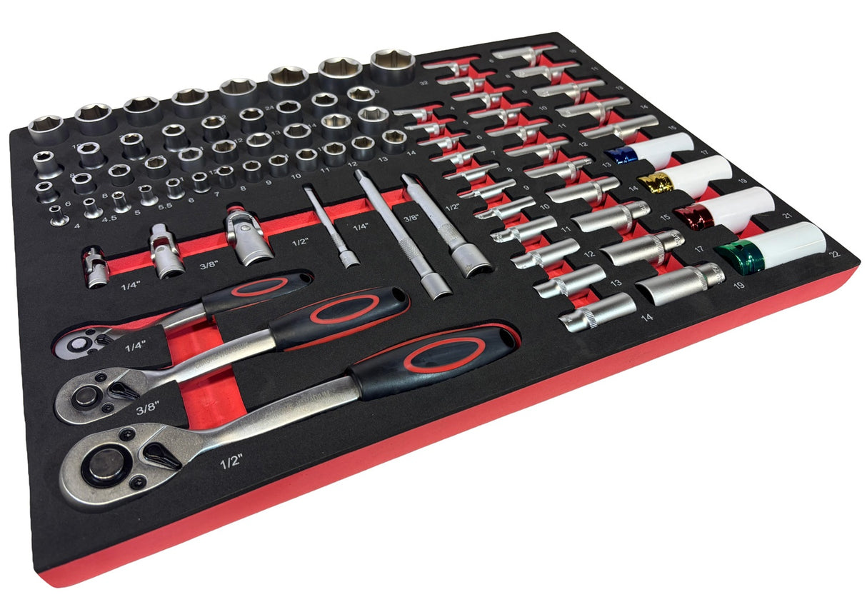 Įrankių spintelė ant ratukų | metalinis starviršis | su įrankiais | 7 stalčiai / 1 durelės | 322 įrankiai (H7002)