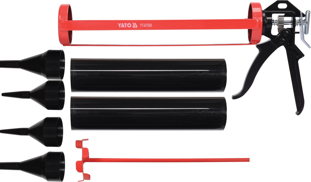 Pistoletas hermetikui | su papildomais aksesuarais | 330 mm / diam. 60 mm (YT-67580)