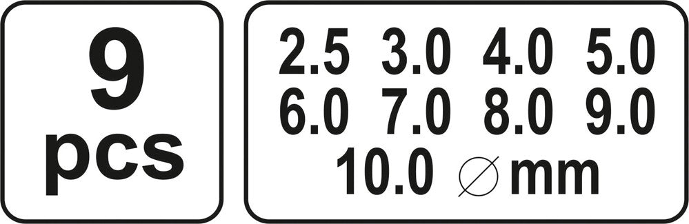 Skylių išmušėjų odoje rinkinys | 2,5-10 mm | 9 vnt. (YT-3590)