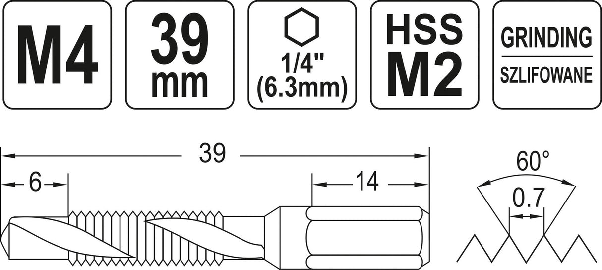 Сверло-метчик | Hex | M4