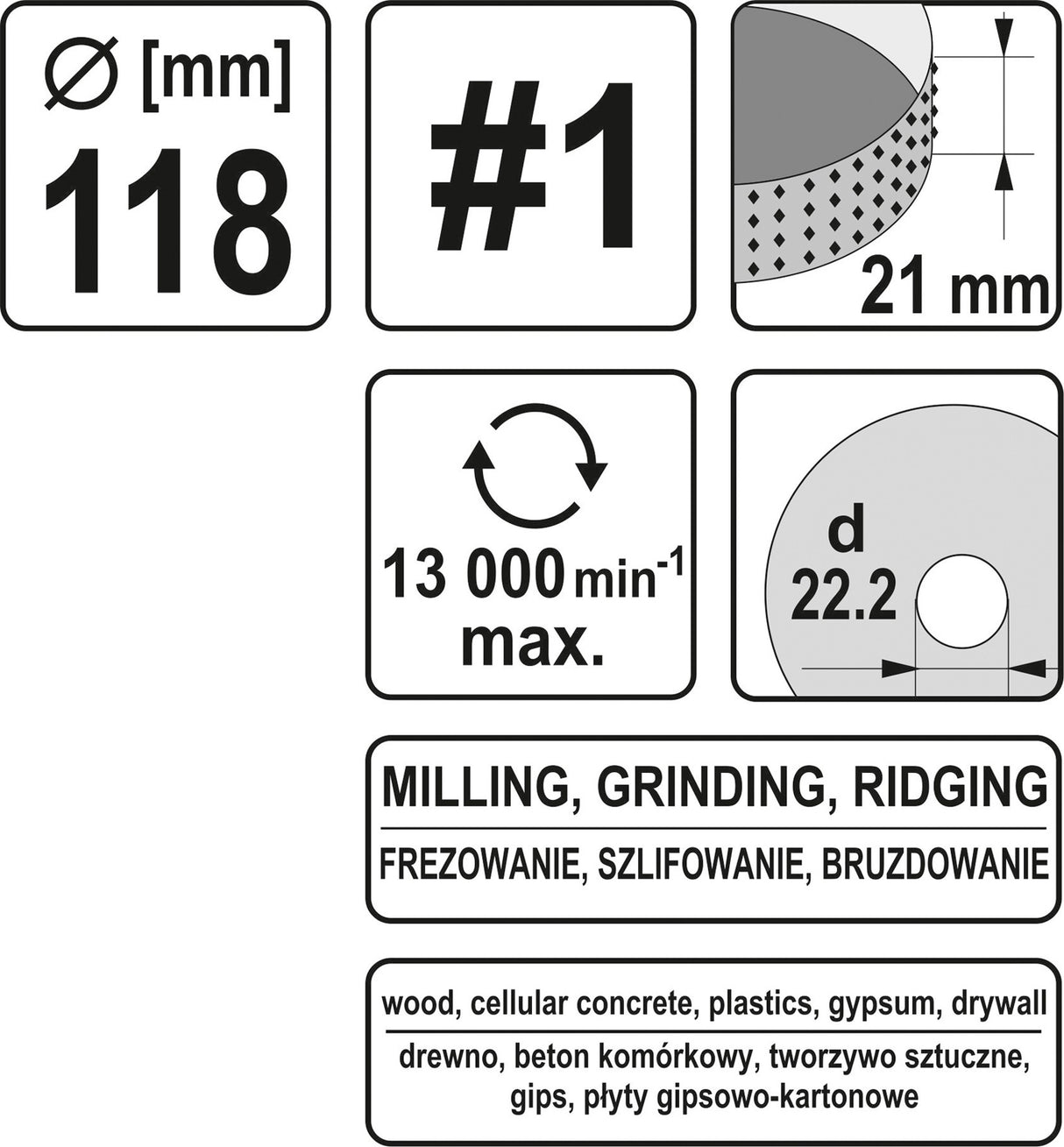 Diskas / freza medžiui | 118 mm / 21 mm (YT-59177)