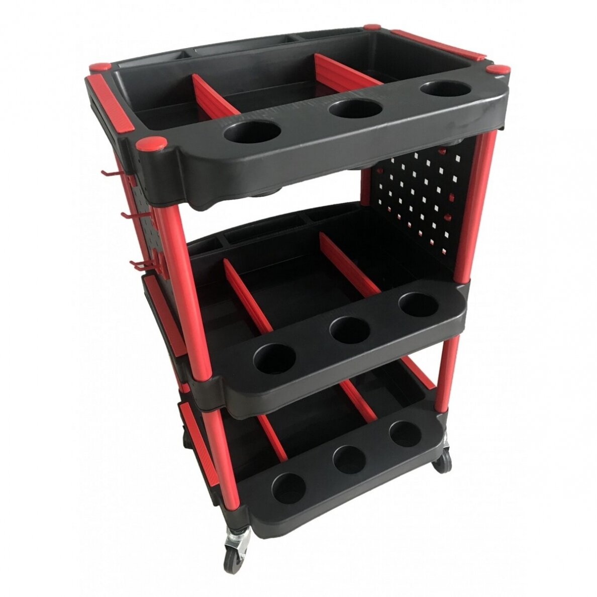 Dirbtuvių vežimėlis | 3 lygių kompozitas su dalių saugykla | + 2 perforacijos su 8 kabliukais (WT3P)