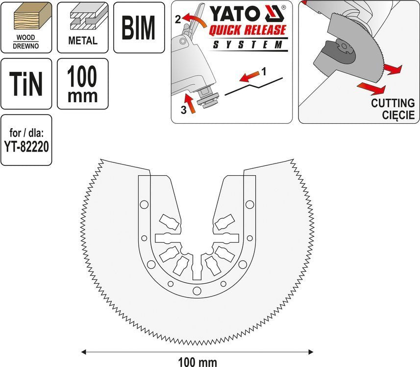 Priedas daugiafunkciniam įrankiui | BIM-TIN | 100 mm (YT-34711)