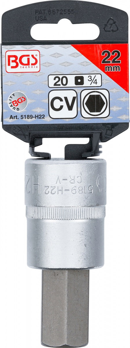 Antgalis įpresuotas į galvutę | 20 mm (3/4") | Hex šešiakampis 22 mm (5189-H22)