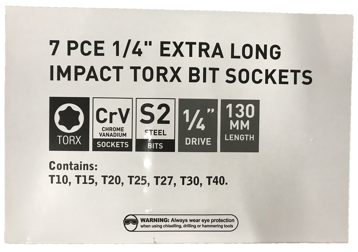 Įpresuotų antgalių rinkinys | 6.3 mm (1/4") | T-Star (Torx) S2 | T10 - T40 | 7 vnt. (S1107)