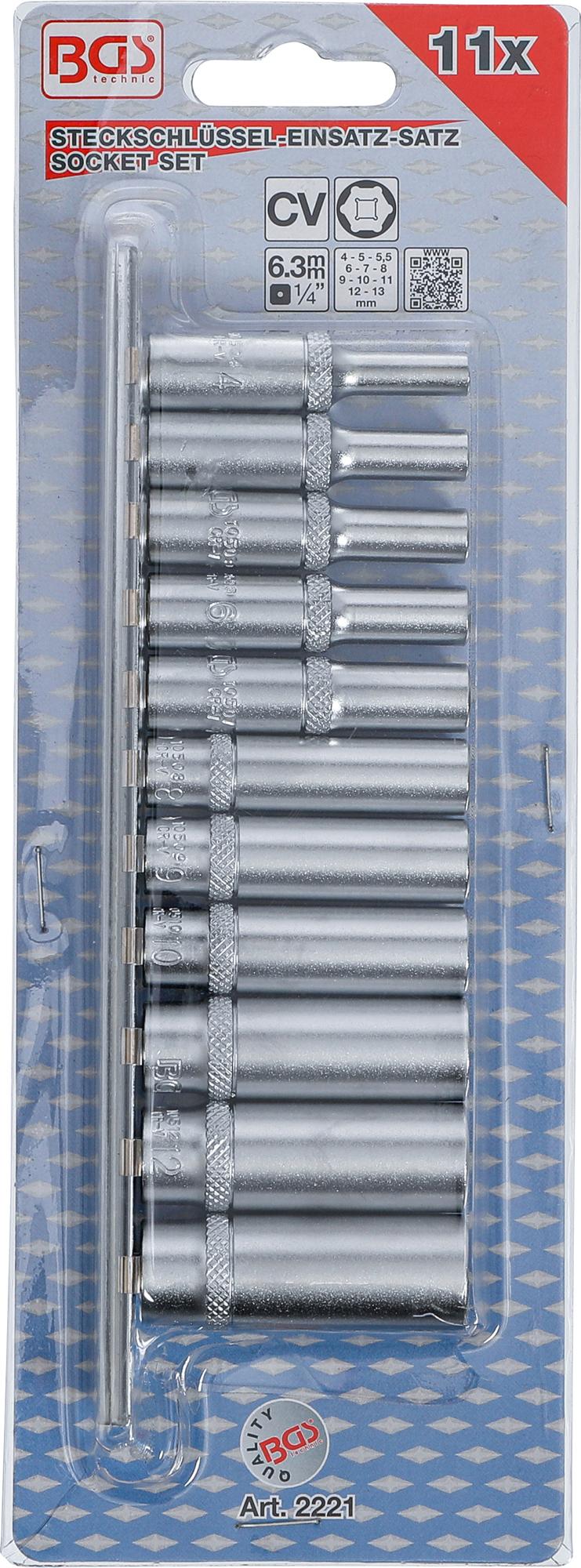 Galvučių rinkinys, 6-kampės, ilgos | 6.3 mm (1/4") | 4 - 13 mm | 13 vnt. (2221)