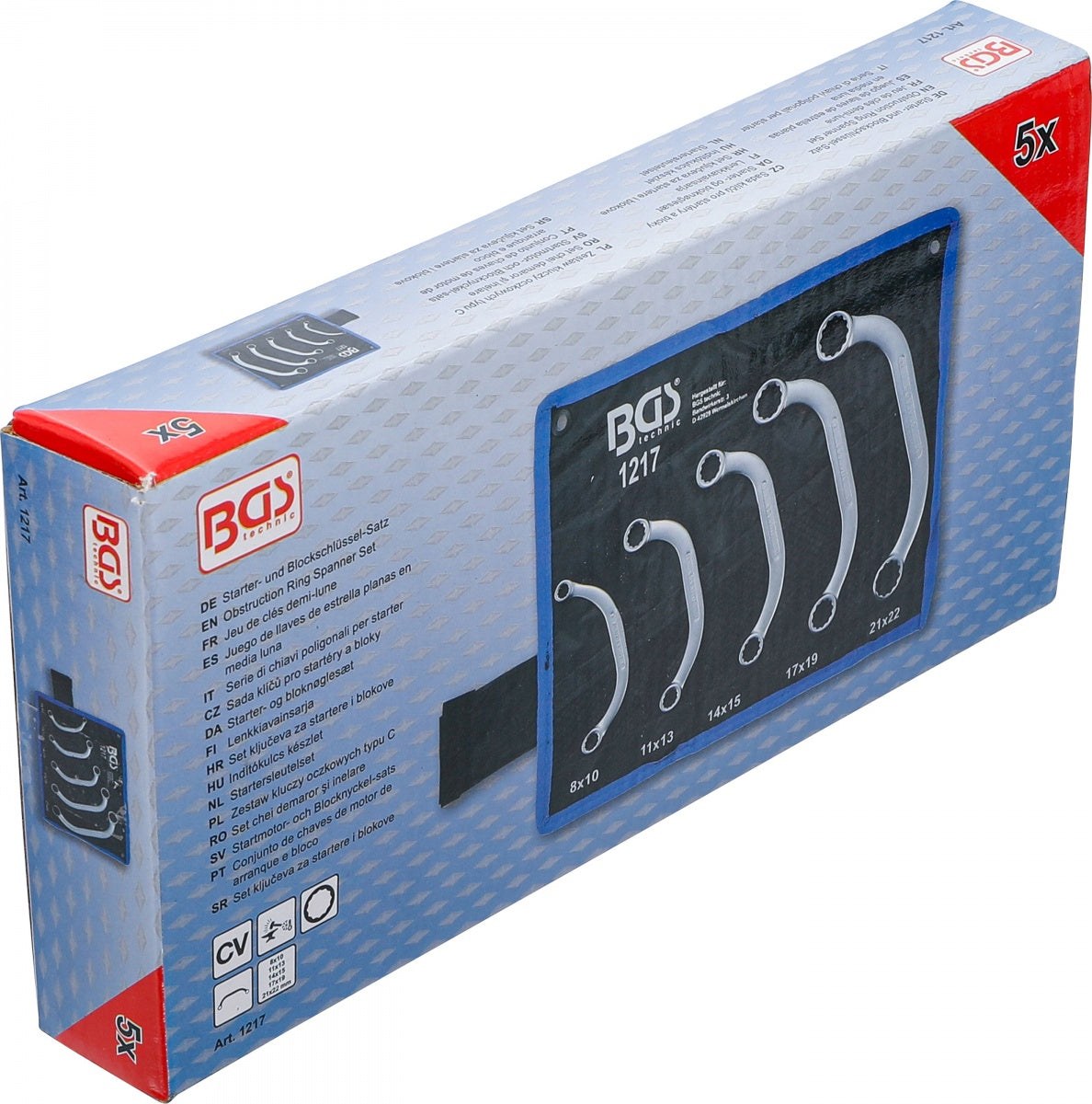 Kilpinių raktų komplektas | C pusmėnulio formos | 8x10 - 21x22 mm | 5 vnt. (1217)