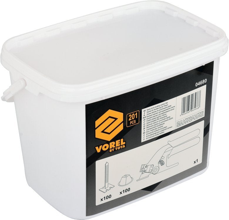 Plytelių išlyginimo rinkinys | Juostos x 100vnt / puodeliai x 100vnt / replės x1 vnt (04680)