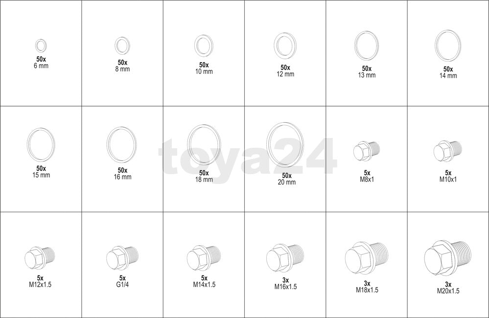 Karterio tepalo išleidimo varžtų ir varinių tarpinių rinkinys | 534 vnt (YT-06864)