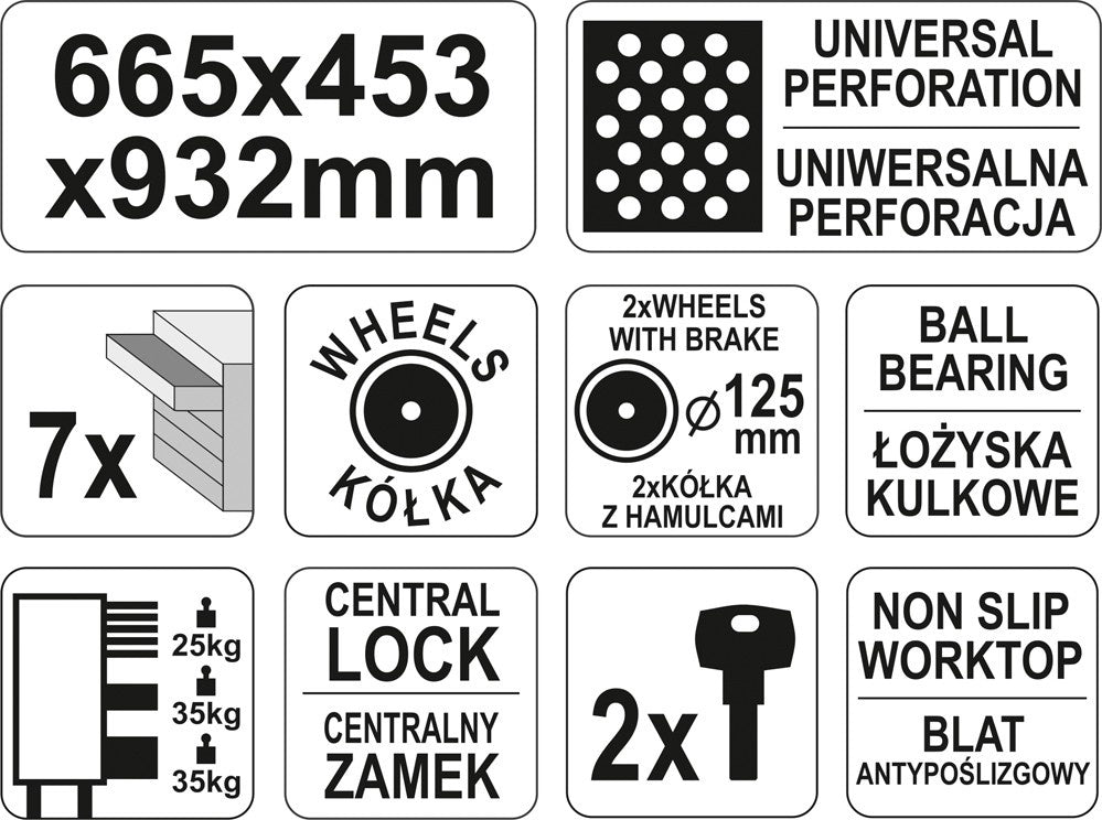 Įrankių spintelė su ratukais | 7 stalčiai (YT-09000)