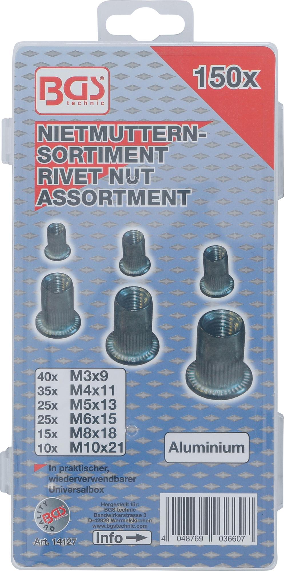 Srieginių kniedžių galvučių asortimentas | aliuminis | 150 vnt. (14127)