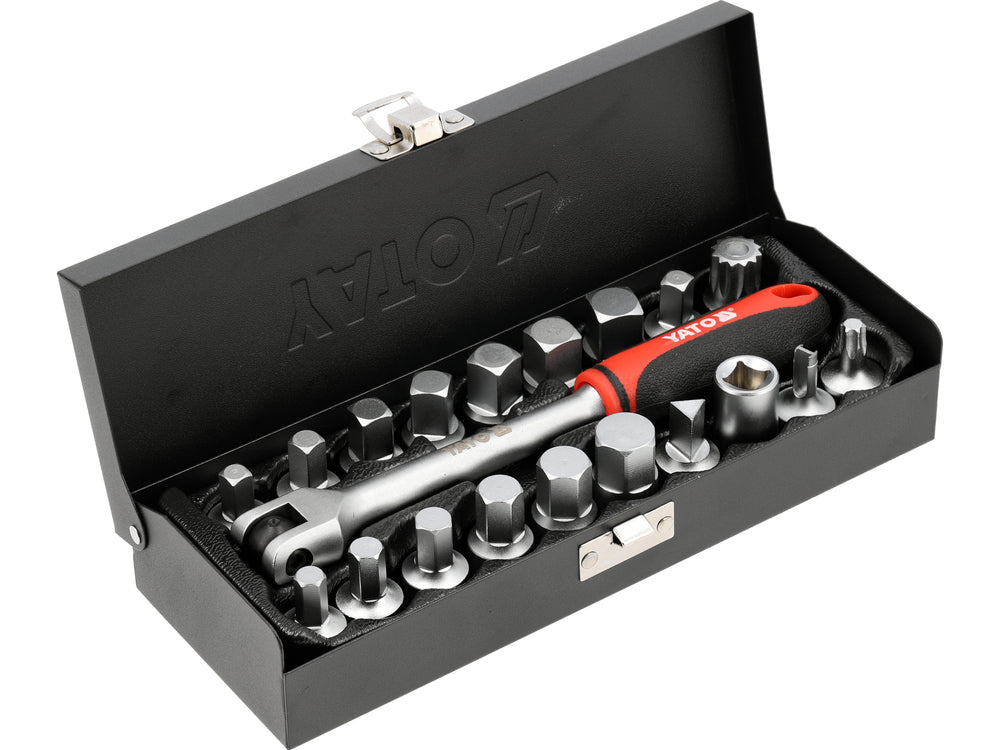 Alyvos išleidimo antgalių komplektas su raktu | 3/8" | 20 vnt (YT-05992)