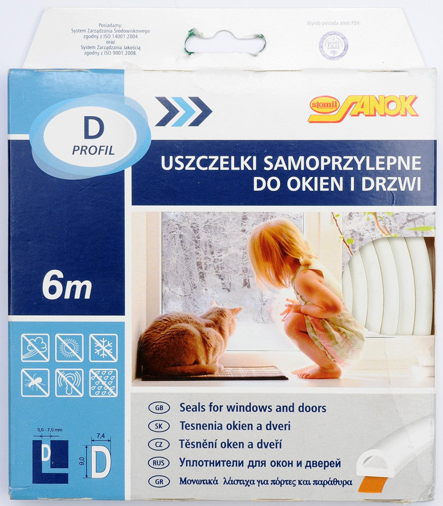 Lipni sandarinimo juosta langams, durims 6m, D-profilis, balta (76752)