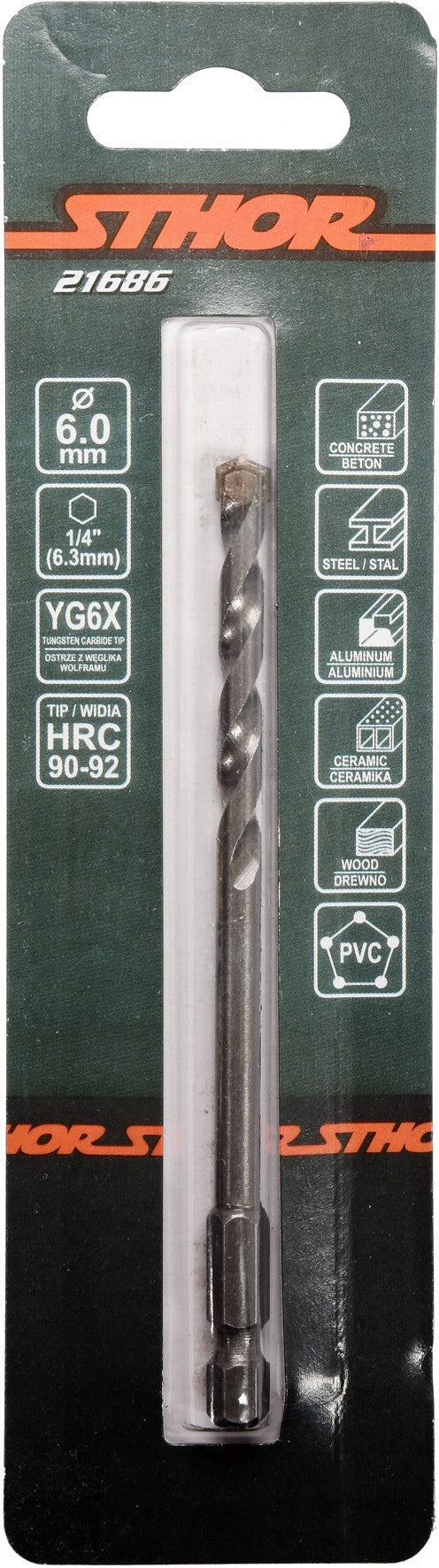 Grąžtas universalus su Hex 6.3 mm (1/4") galu | 6.0 mm (21686)