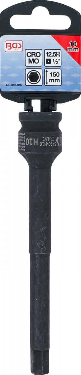 IMPACT BIT SOCKET | LENGTH 150 MM | 12.5 MM (1/2") DRIVE | INTERNAL HEXAGON 10 MM (5490-H10)