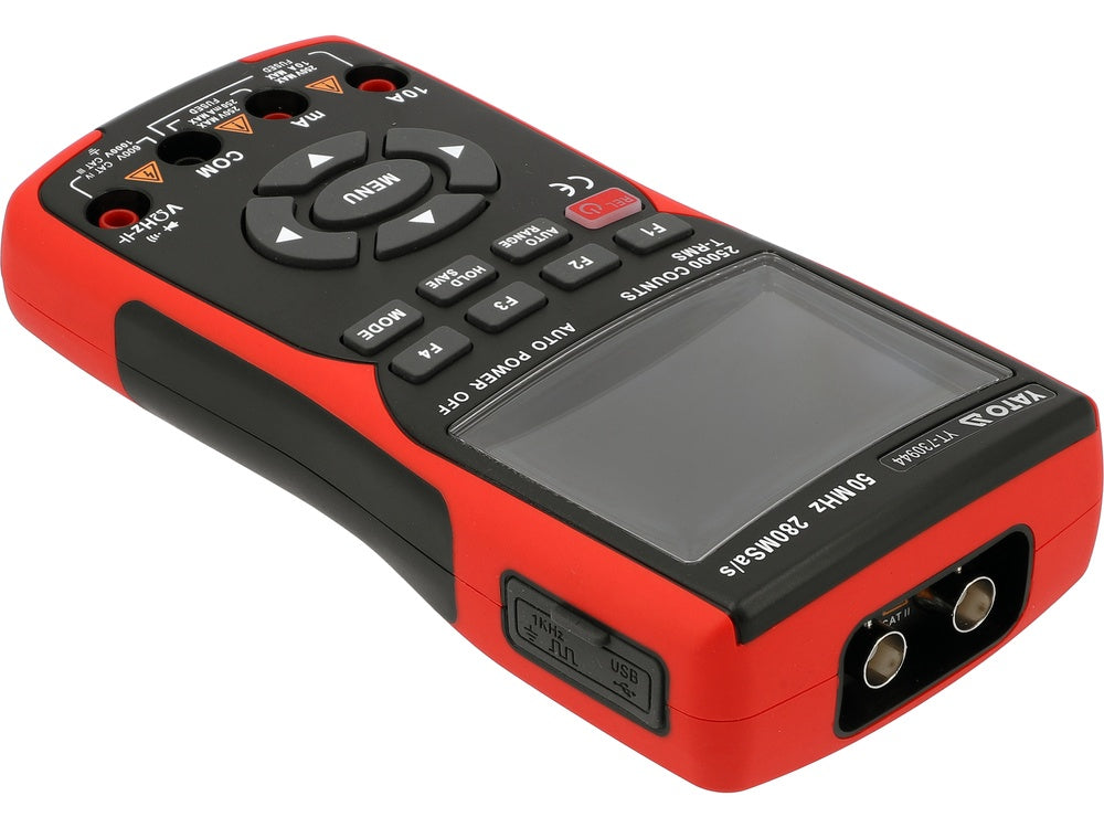 2 kanalų 50 MHz osciloskopas su multimetru ir signalų generatoriumi | 280 MSa/s, TRUE RMS (YT-730944)